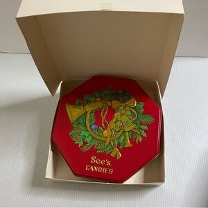 See's Candies Red Holiday Octagon Tin